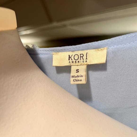 KORI AMERICA Women's S Light Blue Distressed Pom Pom Fringe LS Tunic‎ Blouse - Picture 9 of 12